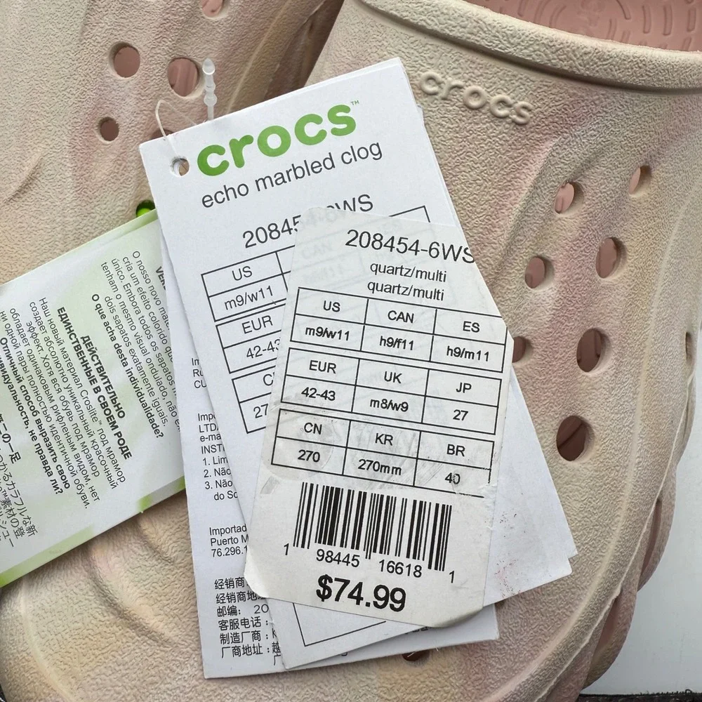 Crocs Echo Marbled Clog Mens M9 W11 Quartz Multi Color Slip On Shoes NWT